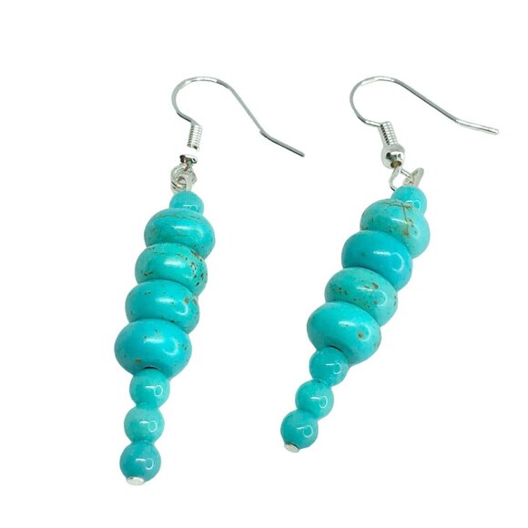 Handcrafted Beaded Drop Style Earrings Turquoise Blue Glass Beads Jewelry NEW - Picture 4 of 5
